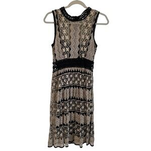 Anthropologie A'reve Black Cream Lace Crochet Sleeveless Mini Dress Small Boho
